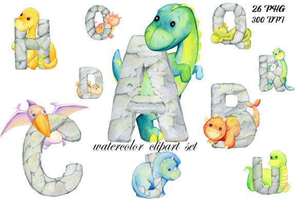 Download Cute Dinosaurs Watercolor Letters, Dino - Letters Collection