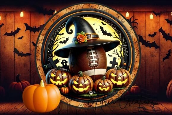 Download 3D Halloween Football Round Welcome Sign - Football Collection