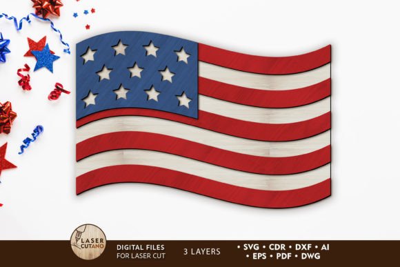 Download USA FLAG Decorative Laser Cut Template - Laser cut template Collection